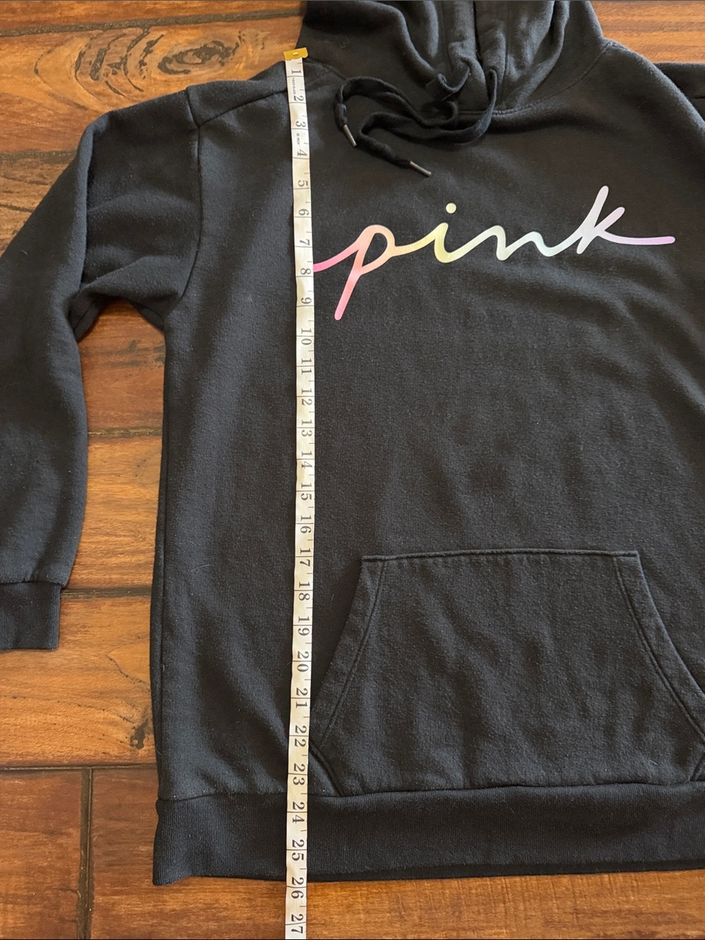 PINK Victoria's Secret Black Hoodie with Gradient Script Logo - Picture 3 of 5